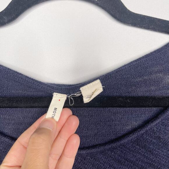 Anthropologie Moth Small S Navy Blue Dashed Pointelle 3/4 Sleeve Lightweight Top - Picture 6 of 9